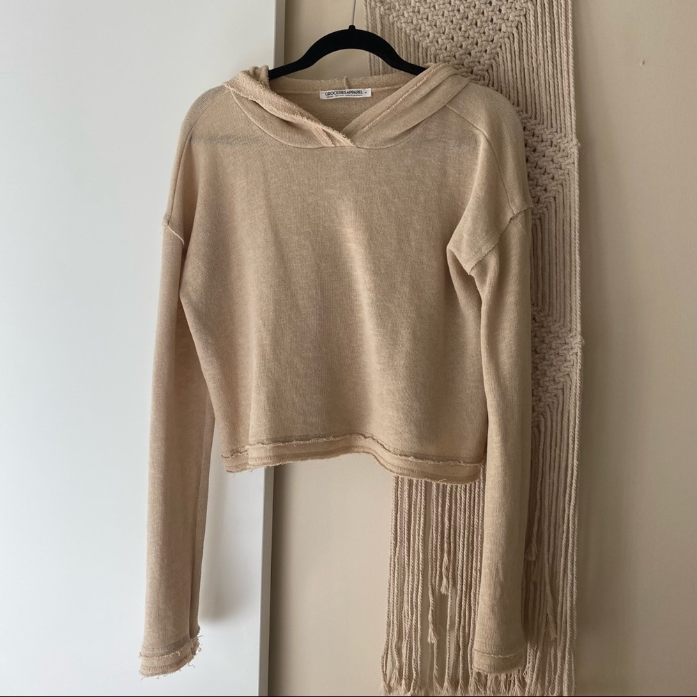 Pullover Distressed Lightweight Hoodie in Cream